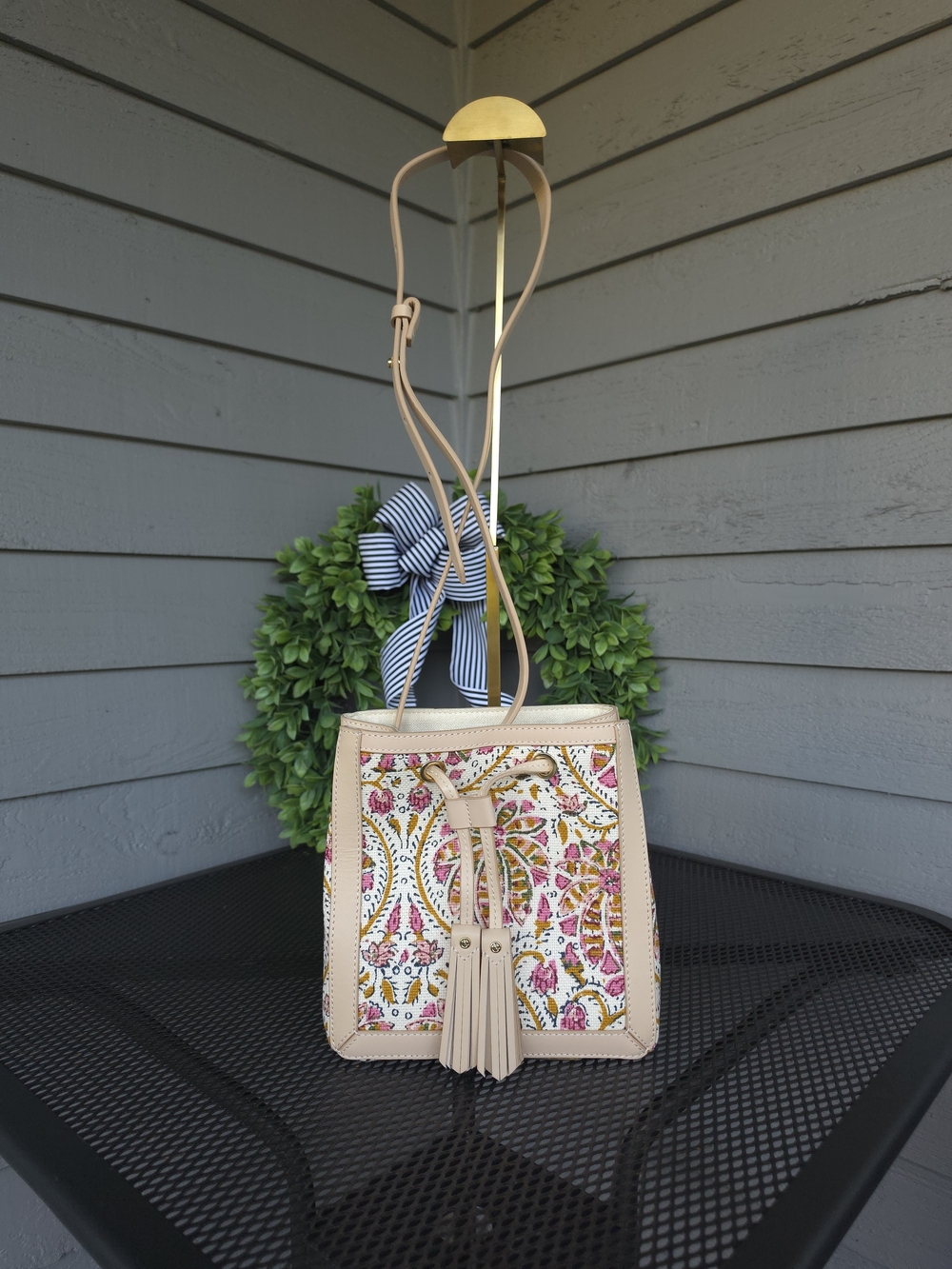 Spartina 449 Beige Floral Crossbody with Leather Tassels - Picture 2 of 13